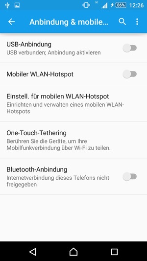 Wählen Sie Einstell. für mobilen WLAN-Hotspot