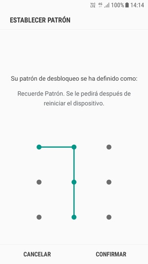 Dibuje de nuevo el patrón de desbloqueo y seleccione CONFIRMAR
