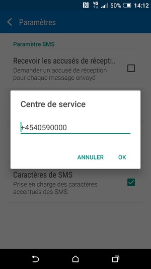 Saisissez le numéro du Centre de service et sélectionnez OK