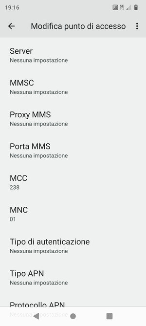 Scorri verso il basso e inserisci le informazioni di internet