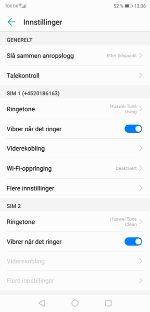 Bla til SIM 1 eller SIM 2 og velg Flere innstillinger