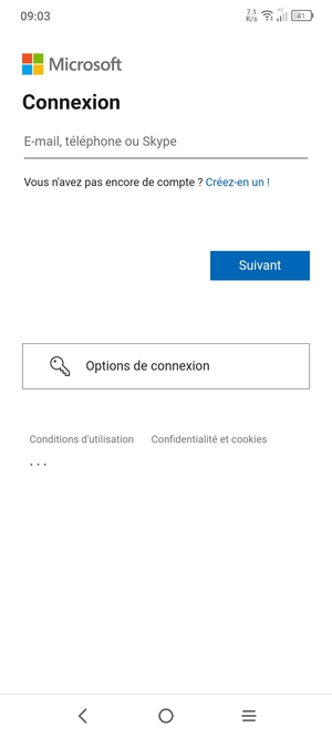 Saisissez votre adresse e-mail et sélectionnez Suivant