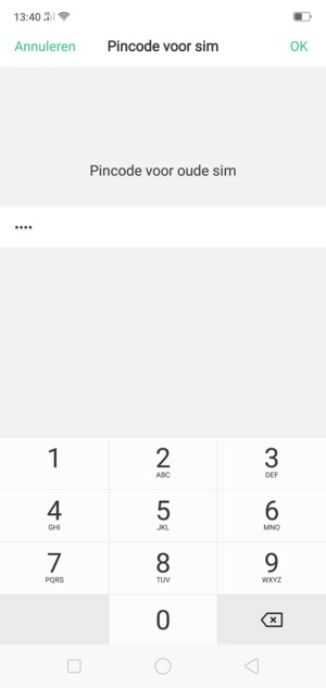 Voer uw Pincode voor oude sim in en selecteer OK
