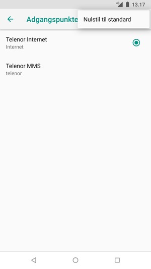 Vælg Nulstil til standard