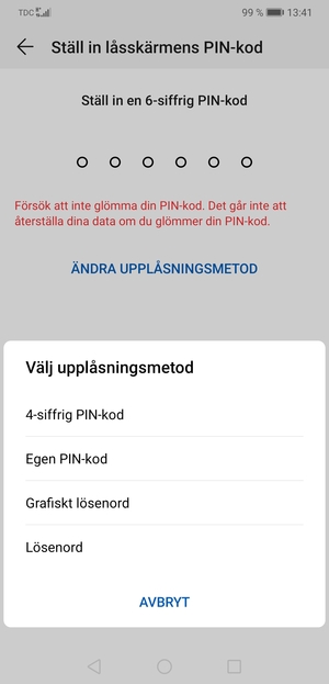 Välj Grafiskt lösenord