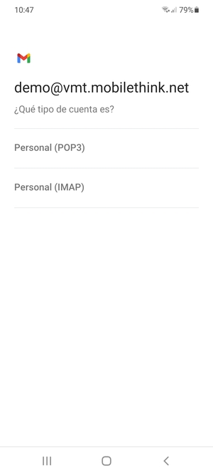 Seleccione Personal (POP3) o Personal (IMAP)