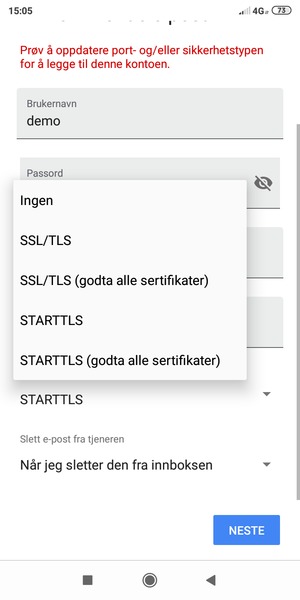 Velg Ingen og velg NESTE