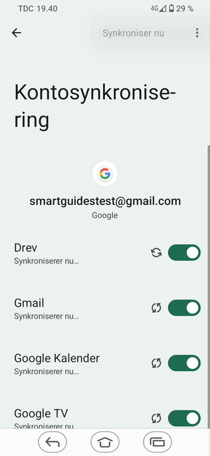 Dine oplysninger vil blive synkroniseret
