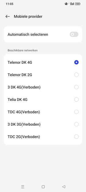 Selecteer een netwerkoperator uit de lijst