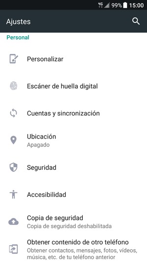 Desplácese y seleccione Copia de seguridad