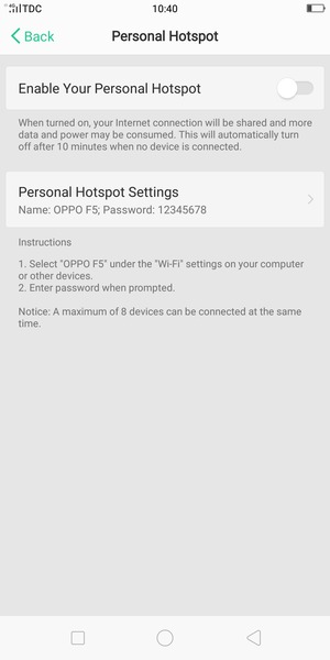 Select Personal Hotspot Settings