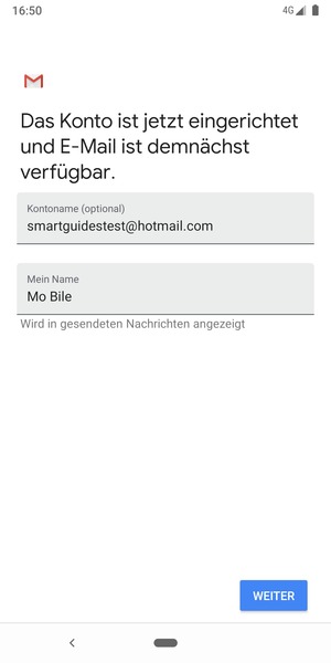 Geben Sie Ihrem Konto einen Namen und geben Sie Ihren Namen ein. Wählen Sie WEITER