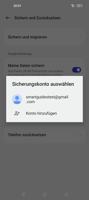 Wählen Sie Ihr Konto für Backup