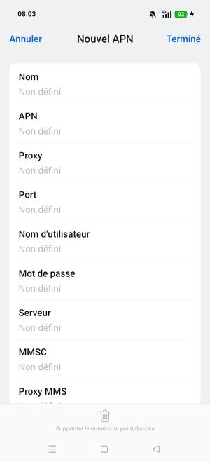 Saisissez les informations MMS