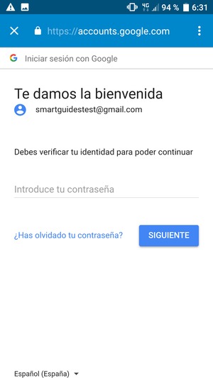 Introduzca su contraseña y seleccione SIGUIENTE