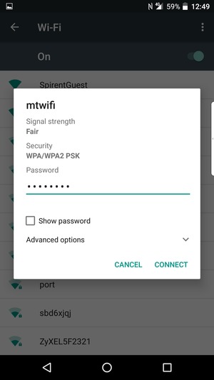 Enter the Wi-Fi password and select CONNECT