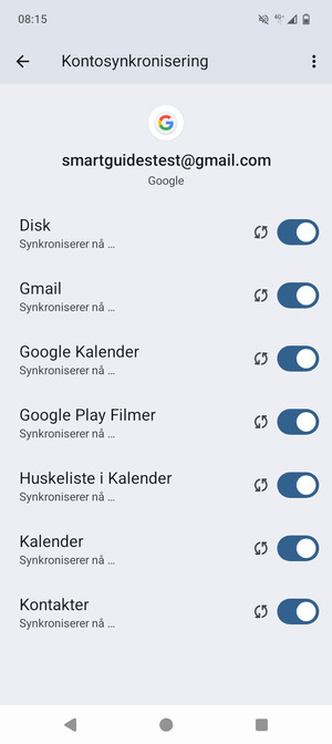 Dine kontakter fra Google vil synkroniseres til telefonen din