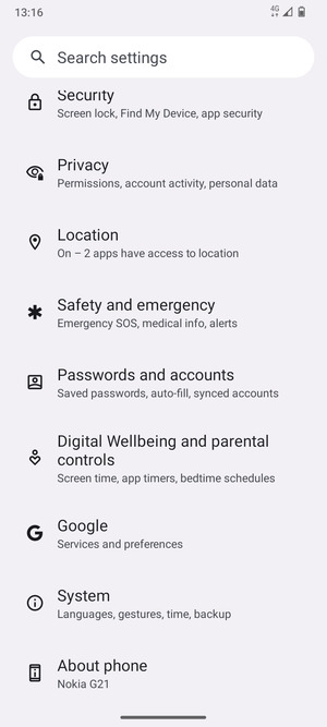 Scroll to and select System