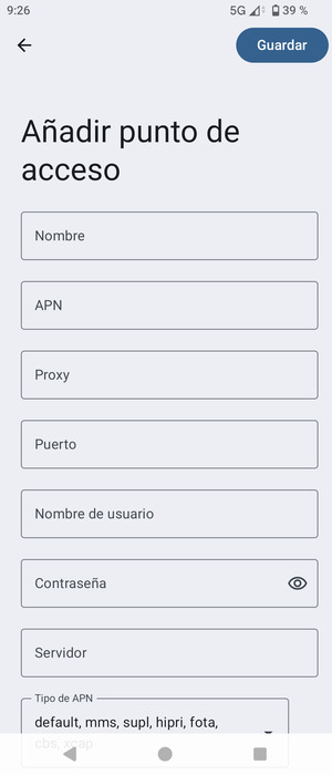 Introduzca la información de Internet