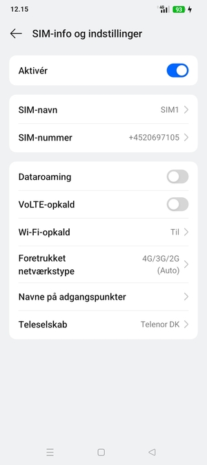 For at skifte netværk, hvis der opstår netværksproblemer, vælg Teleselskab