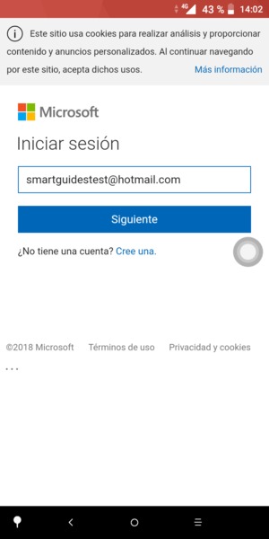 Introduzca su dirección de Hotmail y seleccione Siguiente