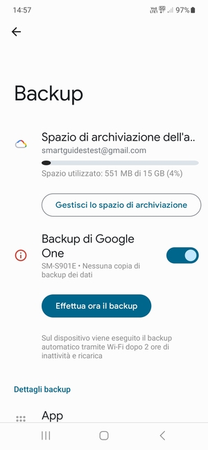 Seleziona Spazio di archivazione dell'account