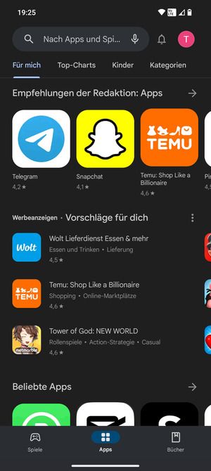 Wählen Sie die Suchleiste