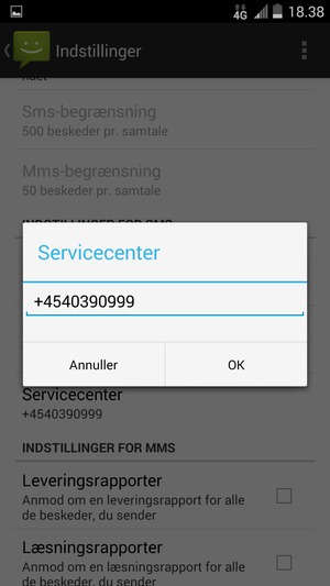 Indtast Servicecenter nummeret og vælg OK