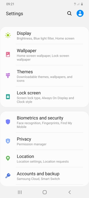 Scroll to and select Biometrics and security