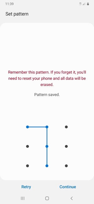Draw an unlock pattern and select Continue