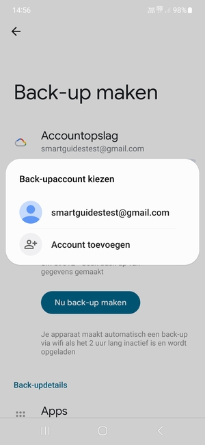 Selecteer uw back-up-account
