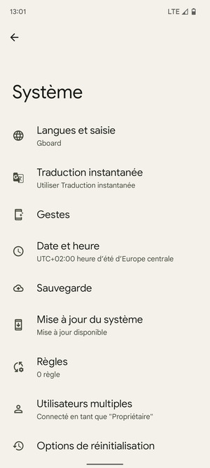 Sélectionnez Mise à jour du système
