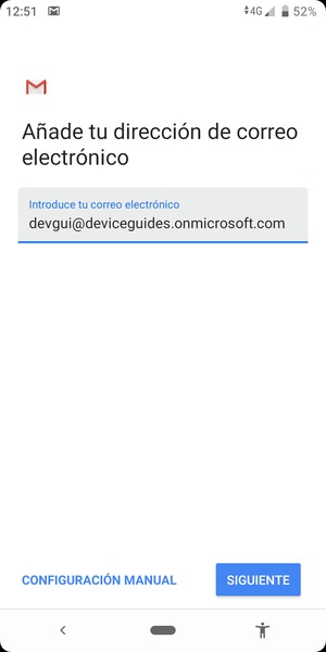 Introduzca su Dirección de correo electrónico y seleccione CONFIGURACIÓN MANUAL