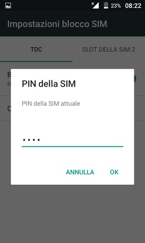 Inserisci PIN della SIM attuale e seleziona OK