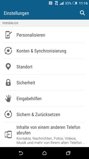 Scrollen Sie und wählen Sie Sichern & Zurücksetzen