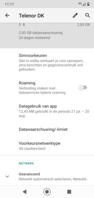 Scroll naar en selecteer Geavanceerd