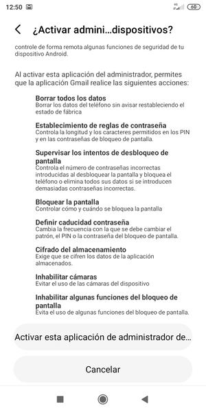 Seleccione Activar esta aplicación de administrador de...
