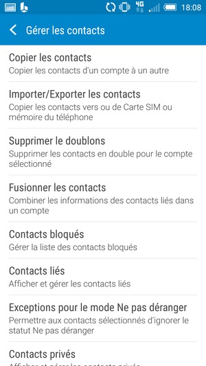 Sélectionnez Importer/Exporter les contacts