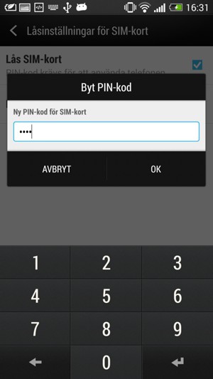 Ange din nya PIN-kod för SIM-kort och välj OK