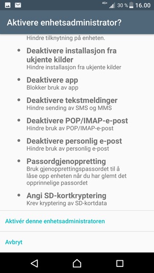 Bla ned og velg Aktivér denne enhetsadministratoren