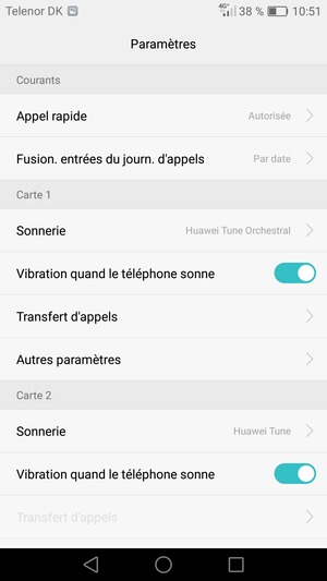 Faites défiler jusqu'à Carte 1 ou Carte 2 et sélectionnez Autres paramètres
