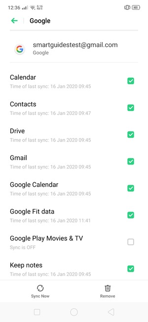 Check all the checkboxes and select Sync now