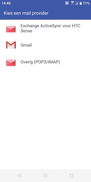 Selecteer Exchange ActiveSync voor HTC Sense