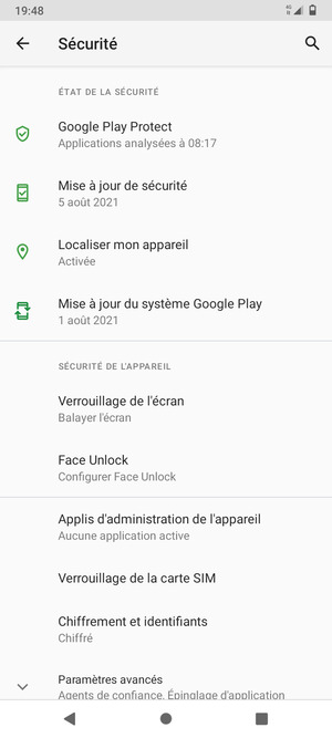 Pour activer votre écran de verrouillage, allez dans le menu Sécurité et sélectionnez Verrouillage de l'écran
