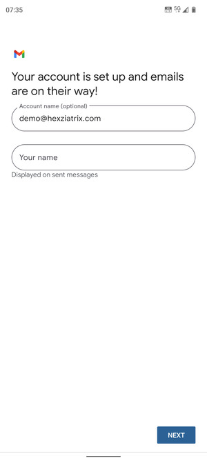 Give your account a name and enter your name. Select NEXT