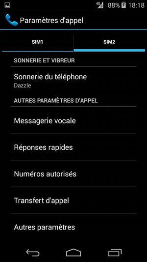 Sélectionnez SIM1 ou SIM2 et sélectionnez Messagerie vocale