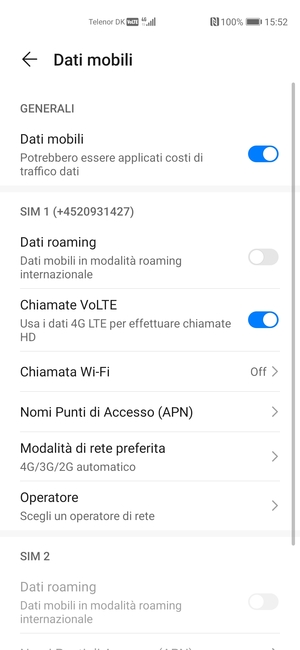 Scorri fino a SIM 1 o SIM 2 e seleziona Modalità di rete preferita