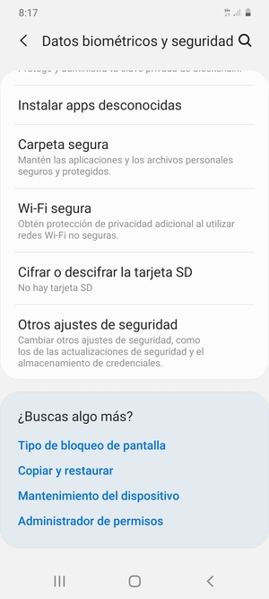 Desplácese y seleccione Otros ajustes de seguridad