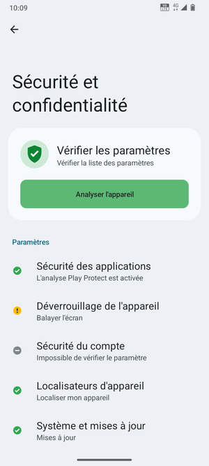 Sélectionnez Déverrouillage de l'appareil