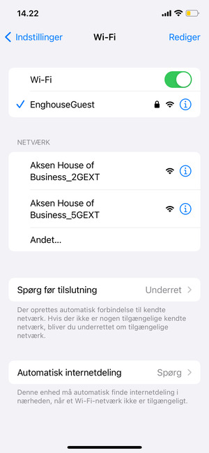 Du er nu tilsluttet Wi-Fi netværket